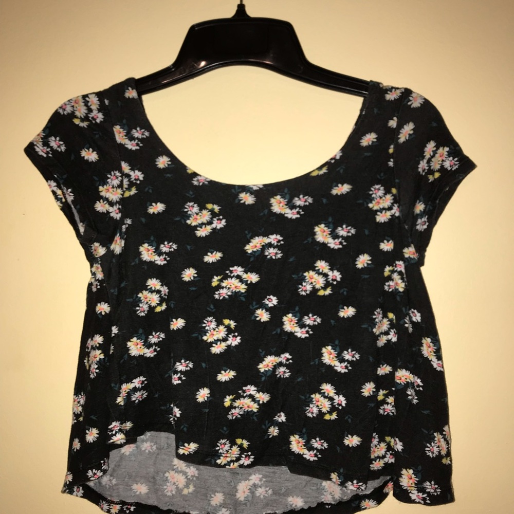 Black with floral printed crop top
